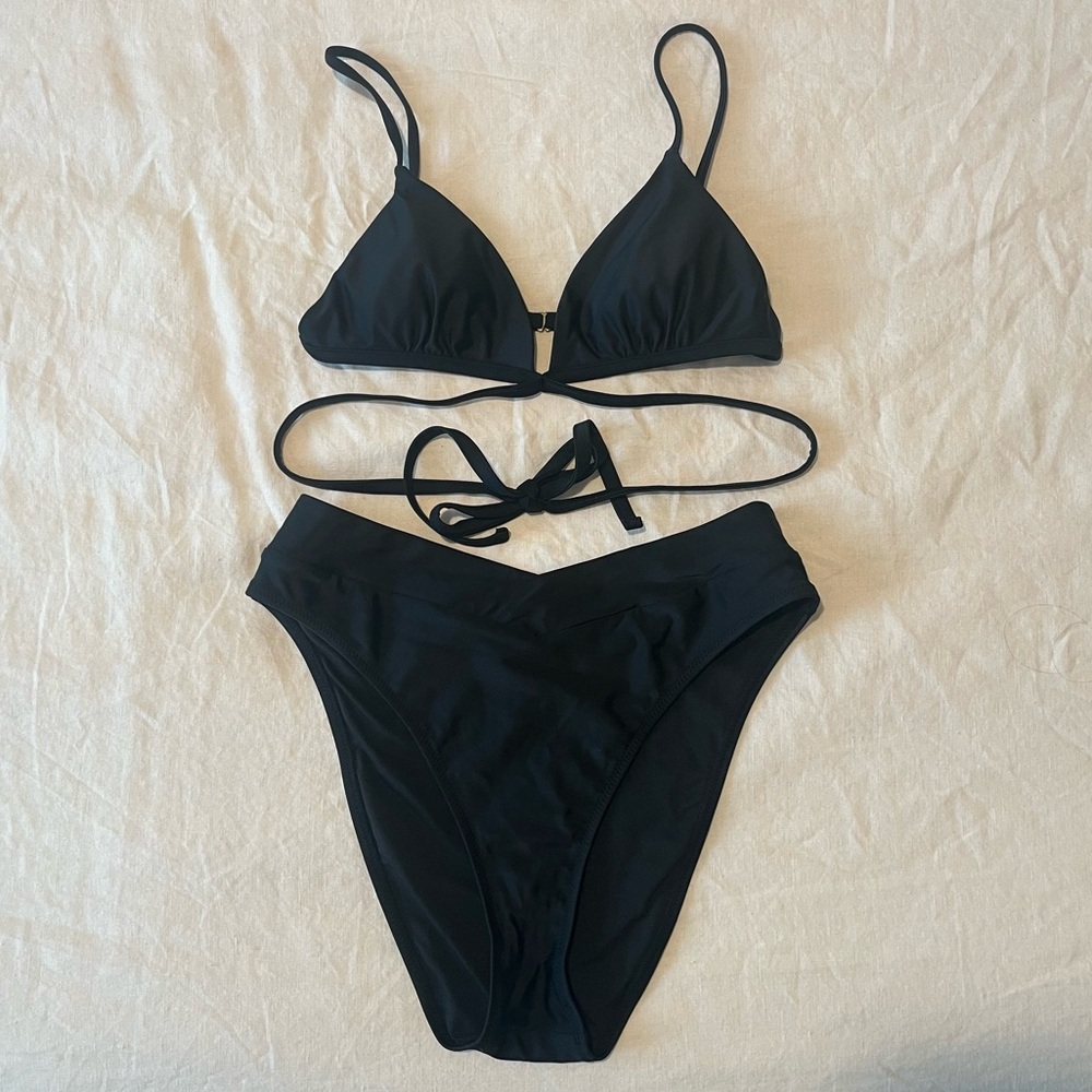J. Crew Wrap Top High-Waist Bikini  - Black, S top/M bottom